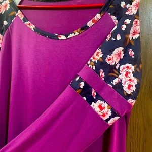 Plus size 3/4 sleeve shirt purple and floral. Gently wore, only once!